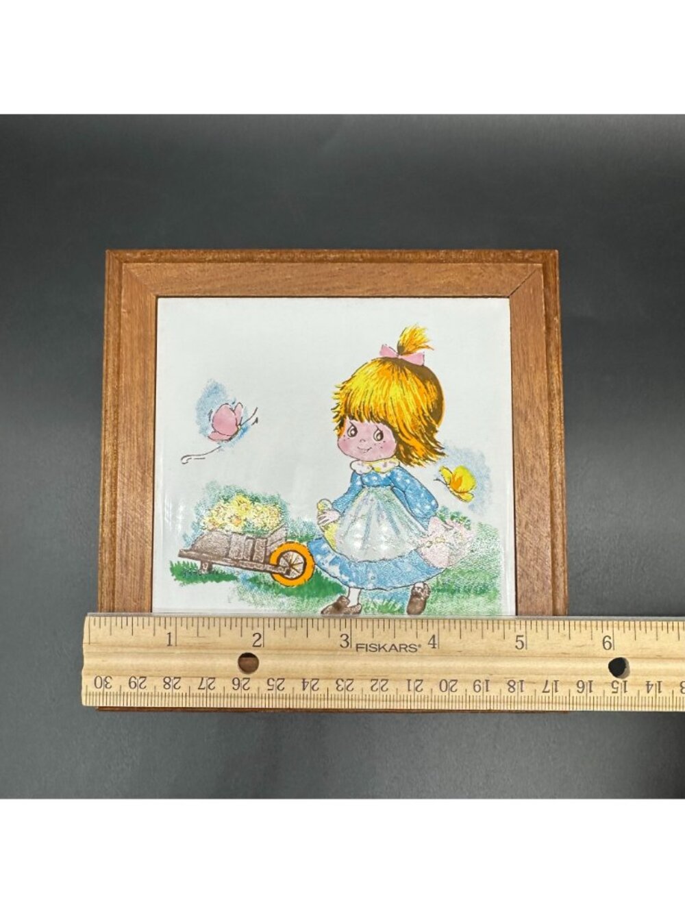 Vintage Wooden Jewelry Box Mirror Velvet Lined Prairie Girl Butterfly 1980s - Picture 8 of 10